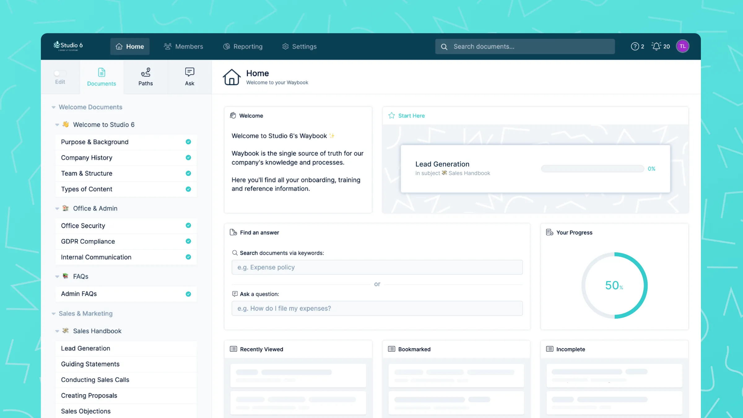 The Waybook dashboard